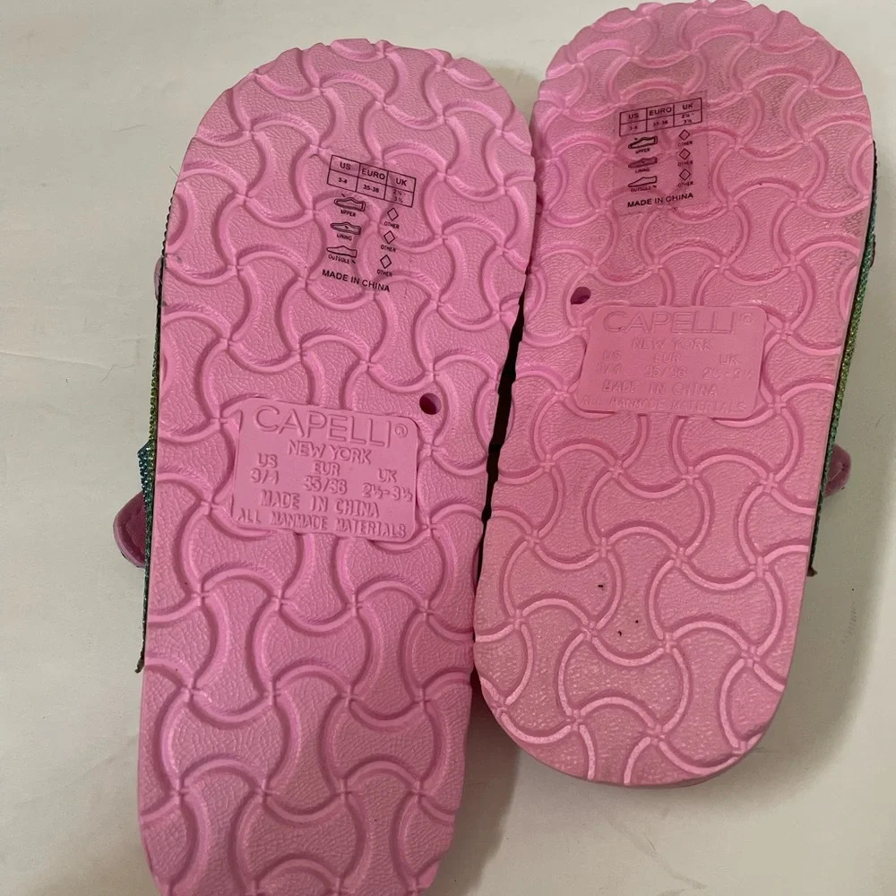 Girls Pink Shimmer Double Strap Slip-On Sandal - Picture 7 of 12